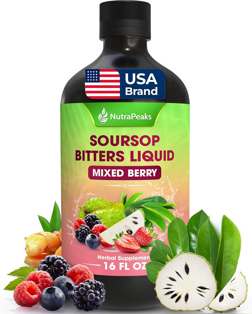 Soursop Bitters Liquid – Herbal Daily Wellness Formula with Soursop, Ginger, Turmeric & Black Seed Mixed Berry Flavor