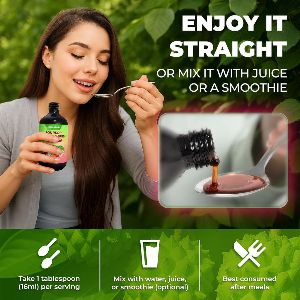 Soursop Bitters Liquid – Herbal Daily Wellness Formula with Soursop, Ginger, Turmeric & Black Seed Mixed Berry Flavor