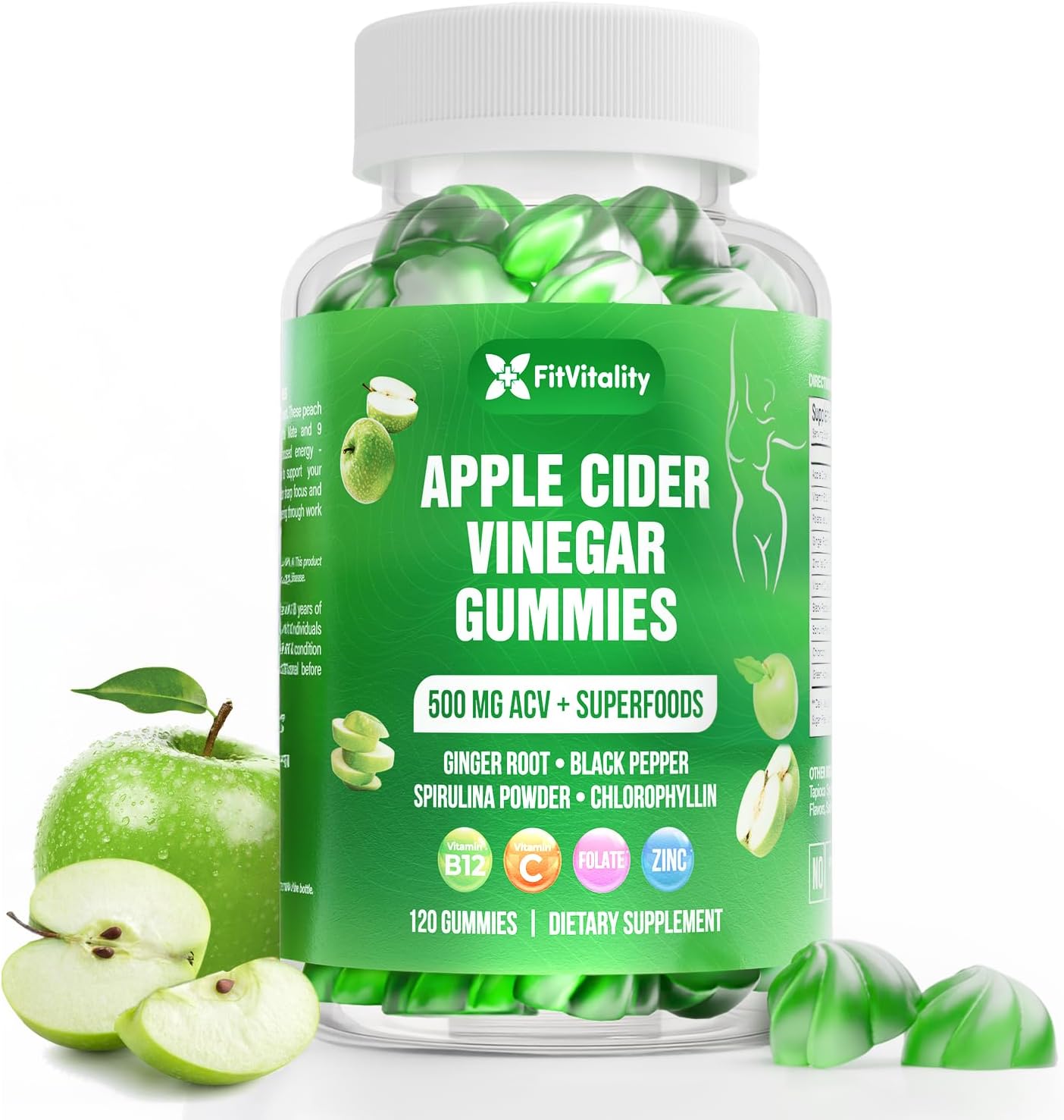 Premium Apple Cider Vinegar (ACV) Gummies, Formulated with Vitamin B12, Zinc, Ginger & Vitamin C