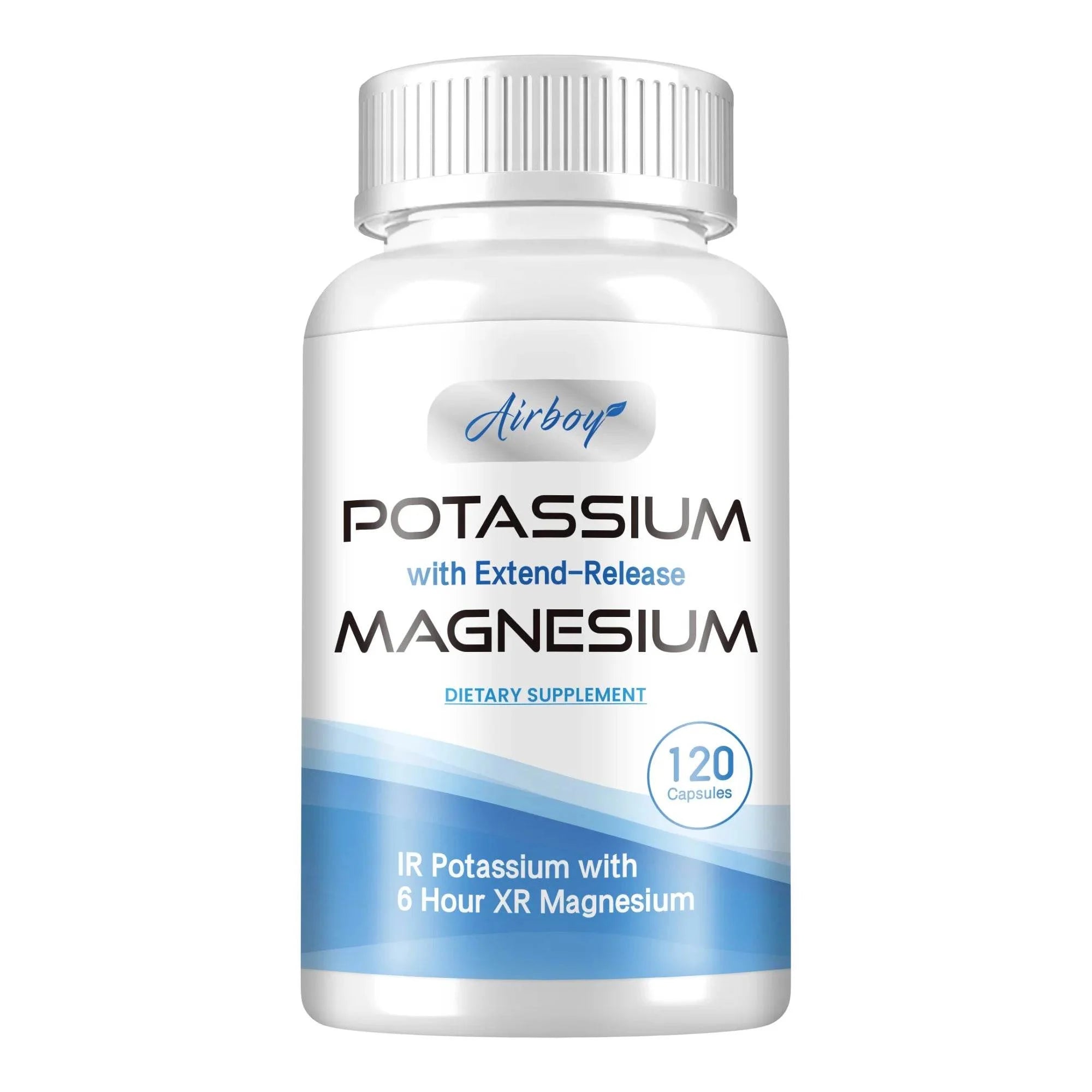 Potassium with Magnesium Supplement - Blood Pressure Support, Promotes Healthy Blood Flow, Heart Health - 120 Capsules