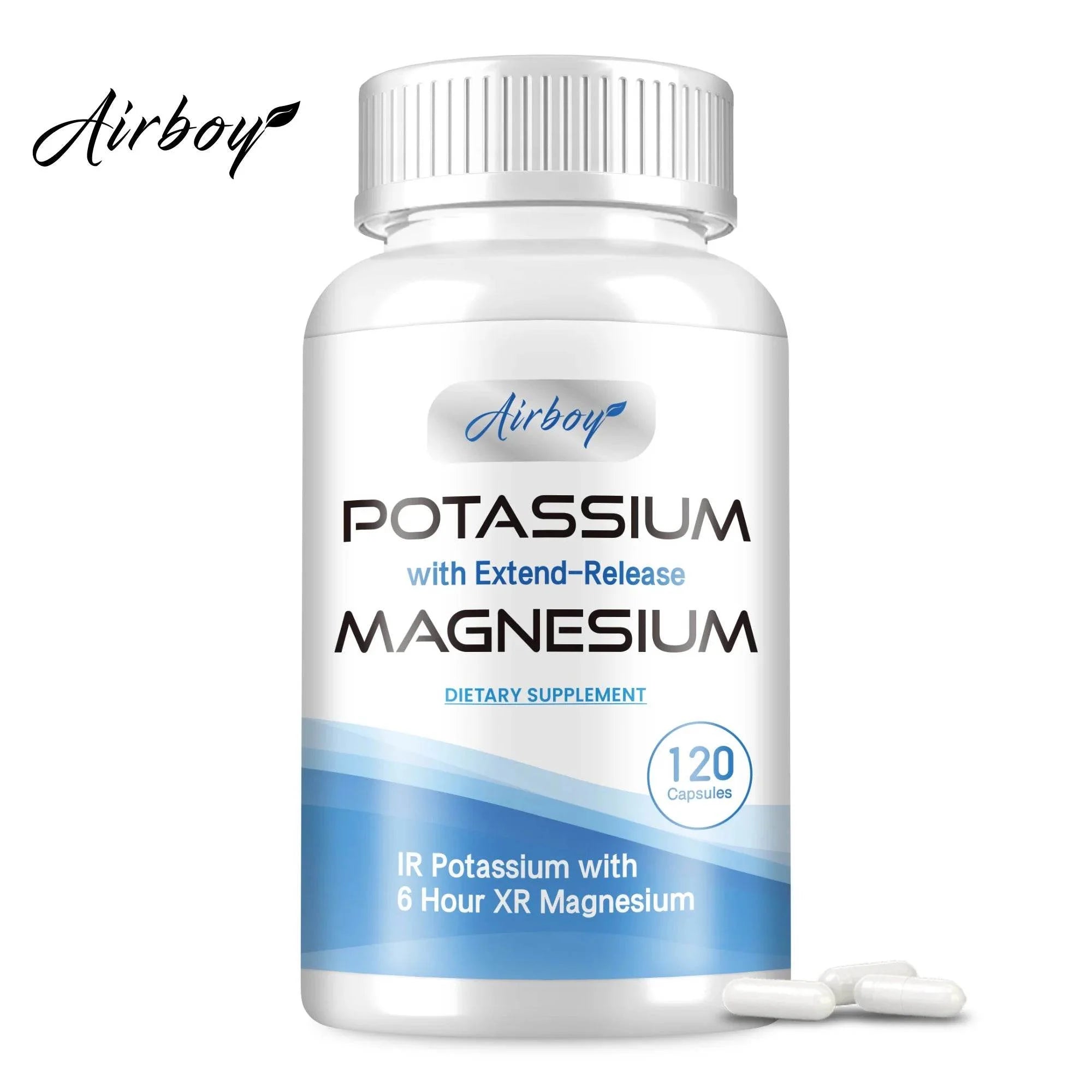 Potassium with Magnesium Supplement - Blood Pressure Support, Promotes Healthy Blood Flow, Heart Health - 120 Capsules