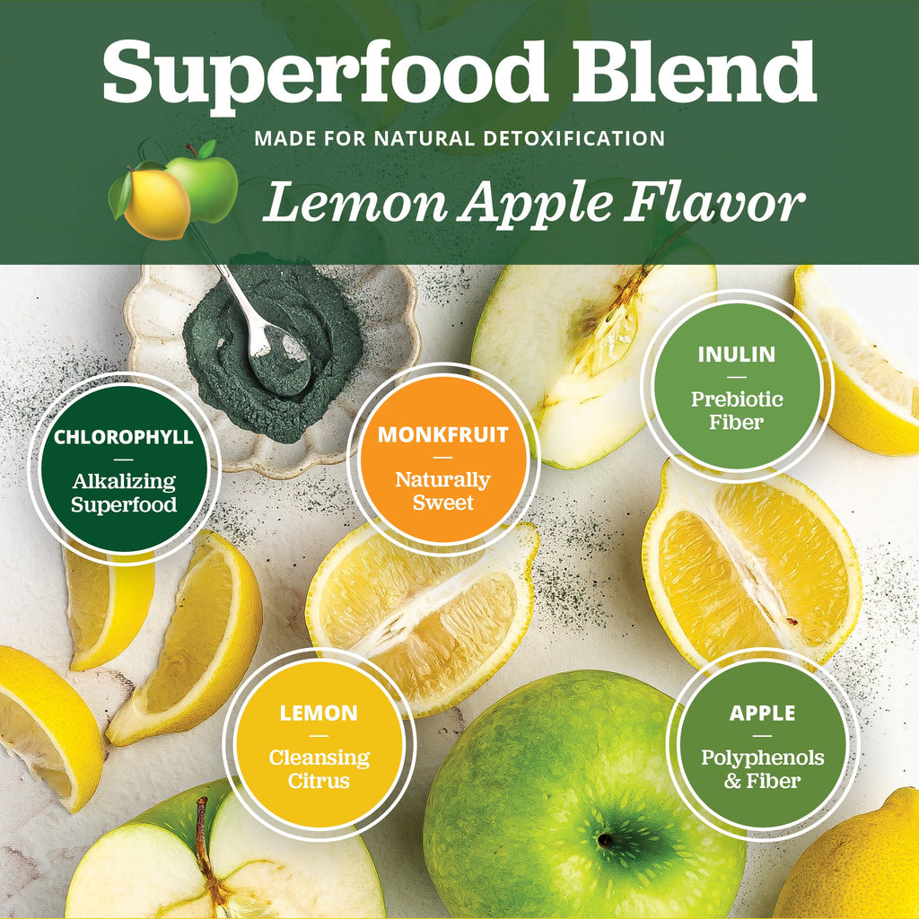 PuriVibe Chlorophyll & Lemon Juice Shots - Wellness Shot, Superfood Supplement Powder - Green Juice - Supports Detox & Gut Health