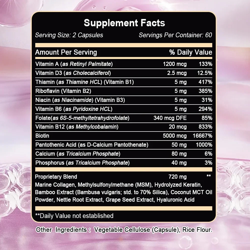 Biotin Vitamins with Pantothenic Acid, Folic Acid, Hair Growth Supplement for Men&Women - B1 B2 B3 B6 B12 - Healthy Nails & Skin